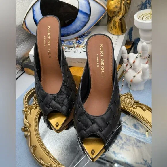 🆕 KURT GEIGER LONDON 🧿 NWOB Regent Crystal Mule Gold Point Heel - Picture 6 of 10